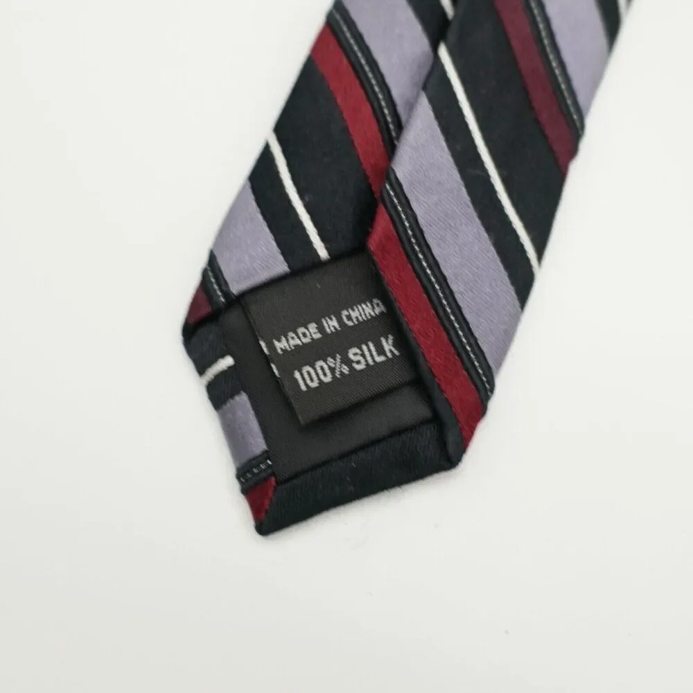 Arrow Black Red Purple Striped Woven‎ Silk Tie